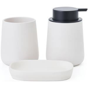 Badkamer accessoires set 3-delig Malmo - keramiek - wit - Zeeppompje/beker/schaal