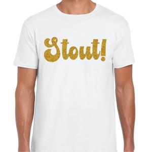 Verkleed T-shirt heren - Stout! -  wit - glitter goud - themafeest fout/goud/stout