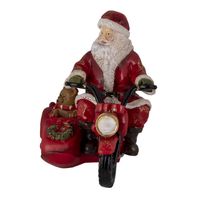 Clayre & Eef Rode Decoratie kerstman op motor 19*14*17 cm 6PR4719