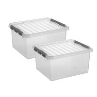 2x stuks sunware q-line opberg box/opbergdoos - 36 liter - 50 x 40 x 26 cm - kunststof - transparant