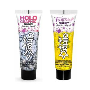 Paintglow Chunky Glittergel voor lichaam en gezicht - 2 tubes - zilver en goudgeel - 12 ml