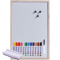 Magnetisch whiteboard/memobord - houten rand - 40 x 60 cm - met 12x Power Liner stiften en wisser - thumbnail