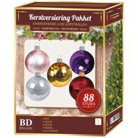 Kerstballen set kunststof 88-delig voor 120 cm boom gekleurd