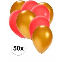 50x ballonnen - 27 cm - goud / rode versiering - thumbnail