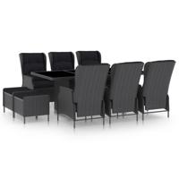 9-delige Tuinset met kussens poly rattan donkergrijs