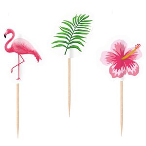 20x Flamingo print cocktailprikkers