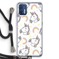 Rainbow Unicorn: Motorola Moto G9 Plus Transparant Hoesje met koord - thumbnail