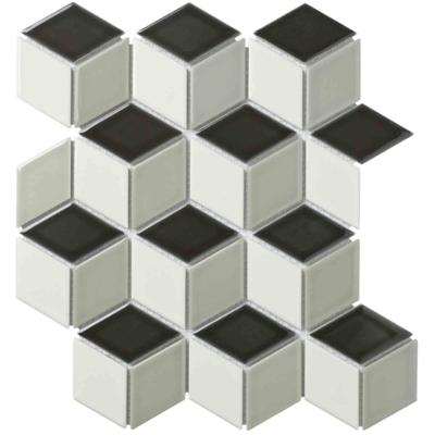 The Mosaic Factory Paris Mozaiek Tegel Cubic - Wit, Grijs, Zwart Mix Porselein Geglazuurd 266x305 mm