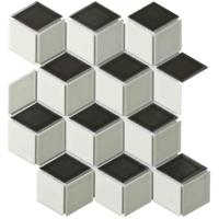 The Mosaic Factory Paris Mozaiek Tegel Cubic - Wit, Grijs, Zwart Mix Porselein Geglazuurd 266x305 mm