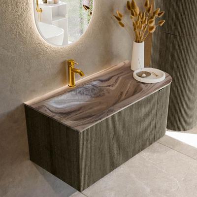 Badmeubel Mondiaz Kurve-Dlux | 95 cm | Meubelkleur Shadow | Wastafelkleur Sombra | Solid surface | Wasbak linker zijde spoelbak | 1 kraangat