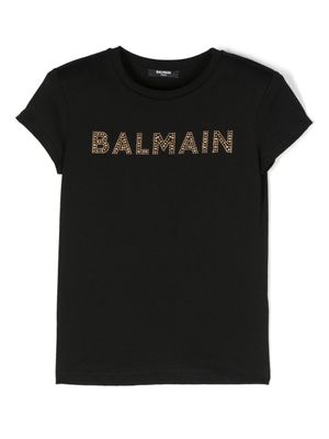 Balmain Kids t-shirt orné de cristal à logo imprimé - Noir