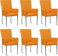 Set van 6 Oranje leren moderne eetkamerstoelen Deal - met armleuning poot vierkant rvs met wiel - Toledo Leer Mandarin (oranje leer) Set van 6 Oranje leren moderne eetkamerstoelen Deal - met armleuning poot vierkant rvs met wiel - Toledo Leer Mandarin (oranje leer)