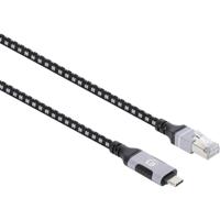 Manhattan 394826 USB-kabel USB 3.2 Gen1 RJ45, USB-C stekker 200 cm Zwart/zilver Folie afscherming, Stoffen mantel