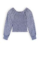 NoBell Meisjes blouse smocked denim - Tessa - Satijn blauw