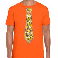 Koningsdag verkleed t-shirt heren - stropdas met bierglazen - oranje