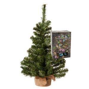 Kleine kunst kerstboom - H60 cm- incl. gekleurde kerstballen lichtsnoer