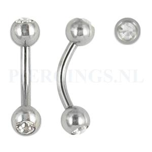Banana 1.6 mm chirurgisch staal kristal 10 mm + 5 mm bal