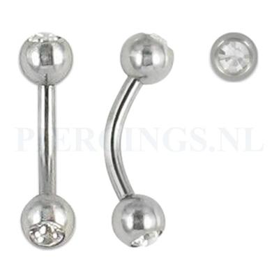 Banana 1.6 mm chirurgisch staal kristal 12 mm + 5 mm bal