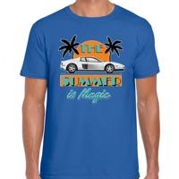 Toppers verkleed T-shirt heren - The summer is Magic - blauw - Miami auto - Tropische feestkleding