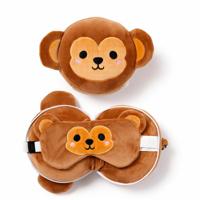 Aap knuffel/reiskussen/slaapmasker - 2-in-1 set - voor kinderen