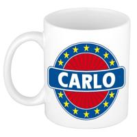Carlo voornaam koffiemok - beker - wit/blauw - 300 ml - Cadeau - Heren - Collega - Vaderdag