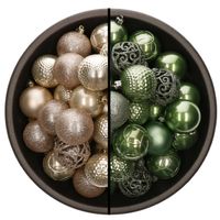 74x stuks kunststof kerstballen mix van champagne en salie groen 6 cm - Kerstbal - thumbnail