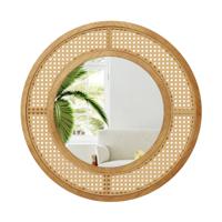 Ronde Rotan Wandspiegel 65cm Houten Frame Spiegel met Aluminium Glas Metalen Haak en Expansieschroef Decoratieve Spiegel