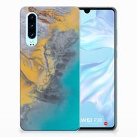 Huawei P30 TPU Siliconen Hoesje Marble Blue Gold