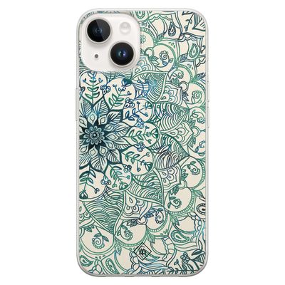iPhone 14 siliconen hoesje - Mandala blauw