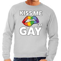 Gay pride Kiss me i am gay trui grijs heren 2XL  -
