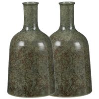 Fles bloemenvazen 2 stuks van terracotta in het groen shadow D22 en H35 cm