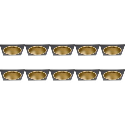 Spot Armatuur 10 Pack - Pragmi Minko Pro - GU10 Inbouwspot - Vierkant - Zwart/Goud - Aluminium - Verdiept - 90mm