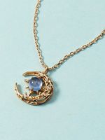 Vintage Legering Maan Maansteen Halsketting - thumbnail