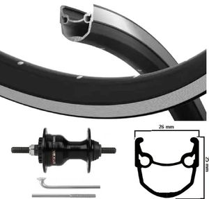 Kgs voorwiel 28 inch (622) velg zwart spaken zilver rollerbrake vaste as