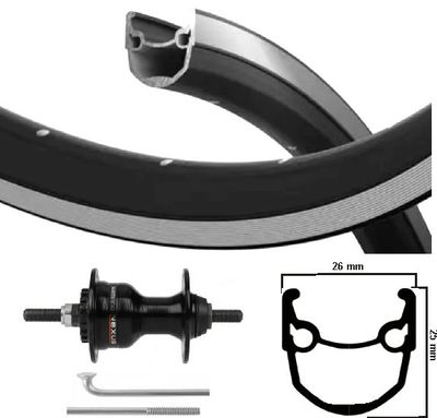 Kgs voorwiel 28 inch (622) velg zwart spaken zilver rollerbrake vaste as