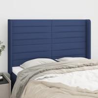 Hoofdbord met randen 147x16x118/128 cm stof blauw