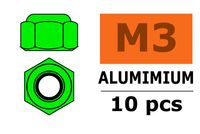 Zelfborgende zeskantmoer M3 "Groen", Aluminium (10st)