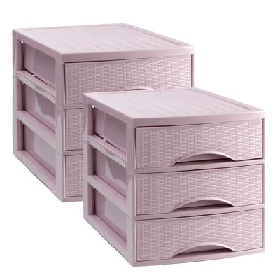 Ladekastje bureau organizer SORTED - 2x - 3 lades - roze - L26 x B35 x H28 cm - kunststof