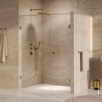 BRAUER Void Carving Nisdeur - 2-delig - 160x200cm - 70cm draaideur aan muur - glascoating - omkeerbaar - helder glas - geborsteld goud PVD GS-VOCN2H7090200GG