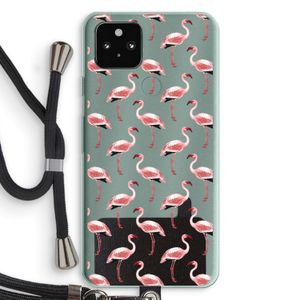 Flamingoprint groen: Pixel 5a 5G Transparant Hoesje met koord