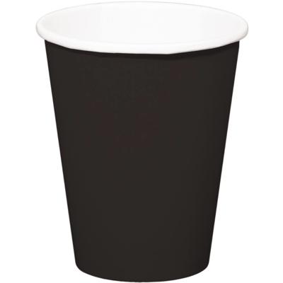 Folat Feest drinkbekers - 8x stuks - zwart - papier - 350 ml - verjaardag/party