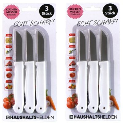 Haushaltshelden keukenmesjes/schilmesjes - 6x - RVS - wit - 16 cm