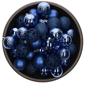 37x stuks kunststof kerstballen kobalt blauw 6 cm inclusief zilveren kerstboomhaakjes