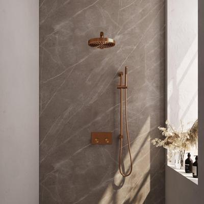 BRAUER Stripe Thermostatische Inbouw Regendouche - drukknoppen - 25cm douchekop - rechte muurarm - staaf handdouche - doucheslang - geïntegreerde glijstang - koper geborsteld PVD 5-GK-425