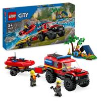 LEGO 60412 City 4x4 brandweerwagen en reddingsboot, speelgoed met boot, aanhanger en minifiguren