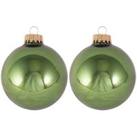 16x Jungle groene glazen kerstballen glans 7 cm kerstboomversiering