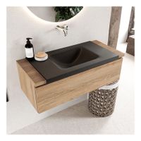 Mondiaz Bukla 100cm badmeubel onderkast kleur washed oak 1 lade met wastafel midden zonder kraangat kleur urban
