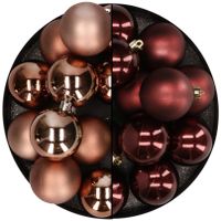 Kunststof kerstballen 6 cm - 24x stuks - bruin tinten