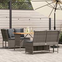 3-delige Loungeset met kussens poly rattan grijs