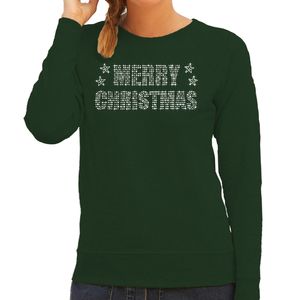 Glitter foute kersttrui groen Merry Christmas glitter steentjes voor dames - Glitter kerst outfit